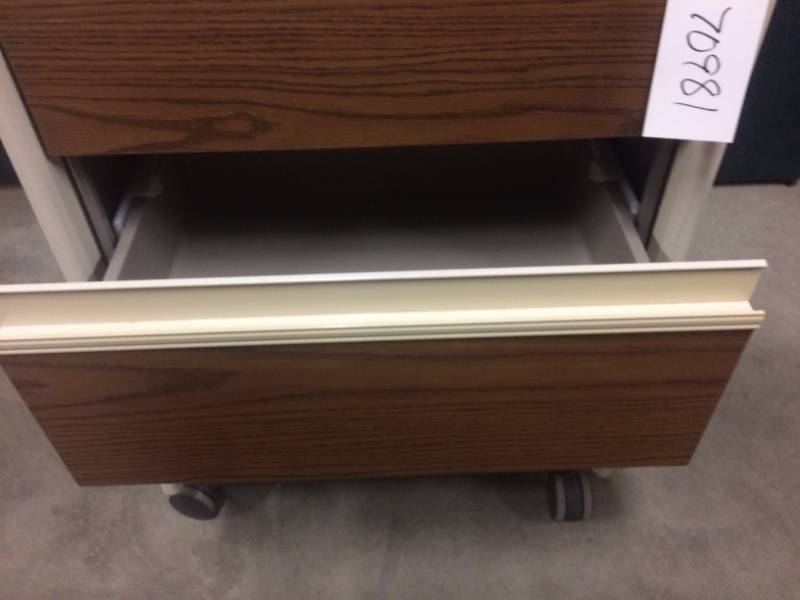 Hill-Rom Vista Hospital Grade Medical Clinic Nursing Home Care Facility Patient Bedside 3 Drawer Wood Grain Mobile Cabinet Ventilated Dresser Storage - Excellent Condition