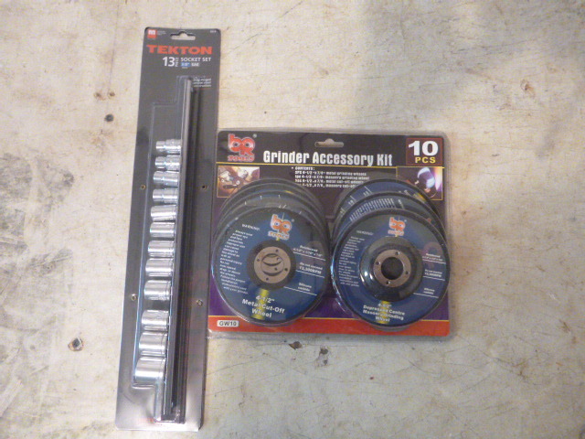 lot 41 image: BR Tools Grinder Accessory Kit and Tekton Socket Set