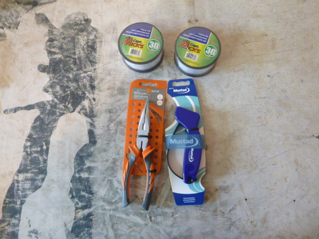 lot 114 image: Fishing Line, Pliers, Multi-Sharpener