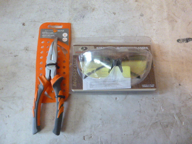 lot 115 image: South Bend Bent Nose Pliers and Shooting Glasses