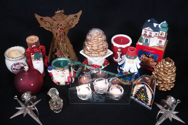 lot 56 image: Candles, Candle Holders, & an Oil Lamp