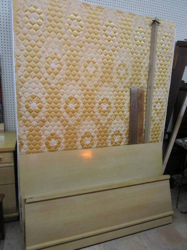 lot 2 image: Queen Size Headboard with matress and boxspring