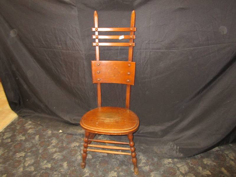 lot 6 image: Antique high back chair very Unique some design on middle back