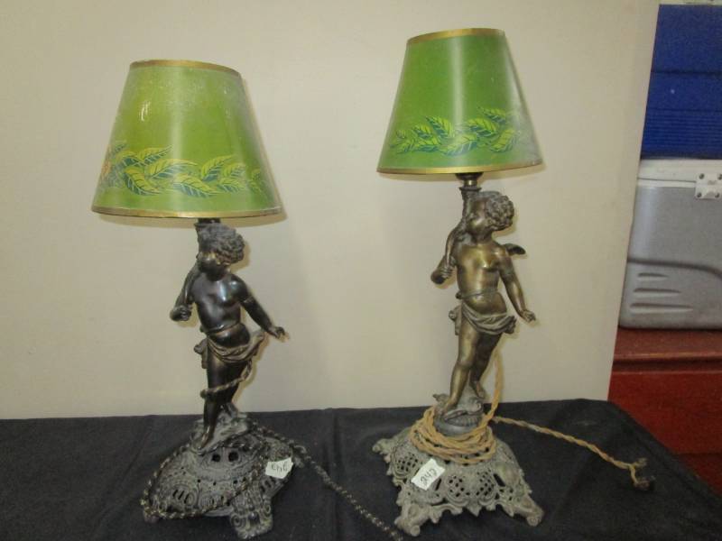 lot 7 image: Two very onld Antique Cherub Lamps