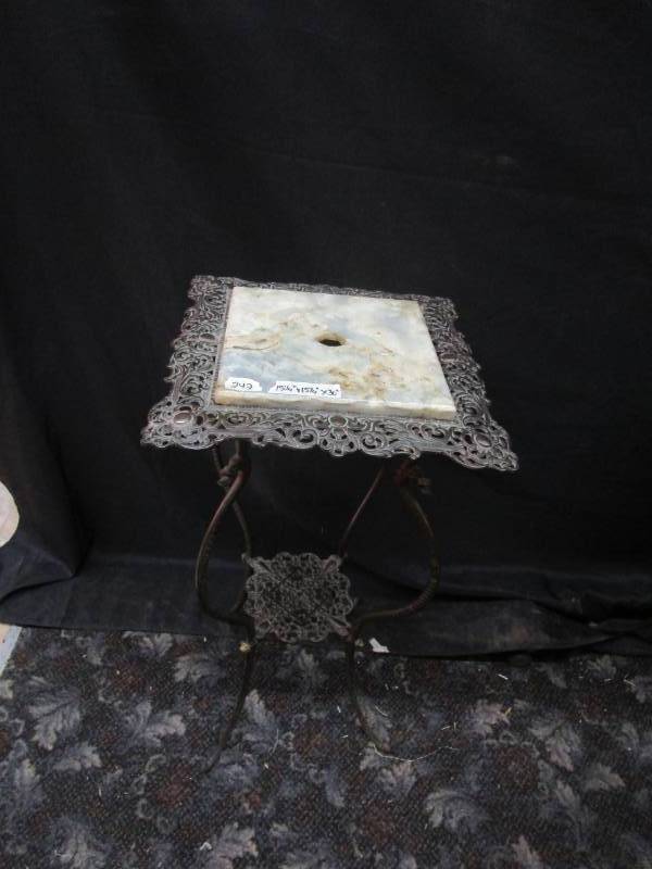 lot 8 image: Antique Parlor Table with dragon head design and marble on top