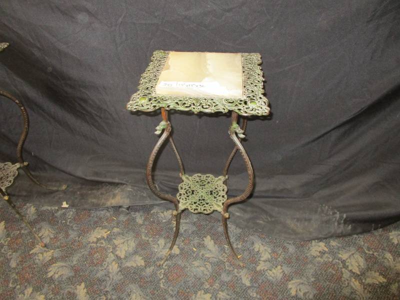 lot 9 image: Antique Parlor Table with dragon head design and marble on top