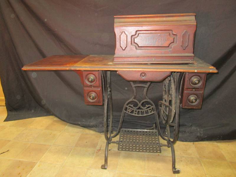 Vintage White Treadle Sewing Machine And Cabinet Estate Auction