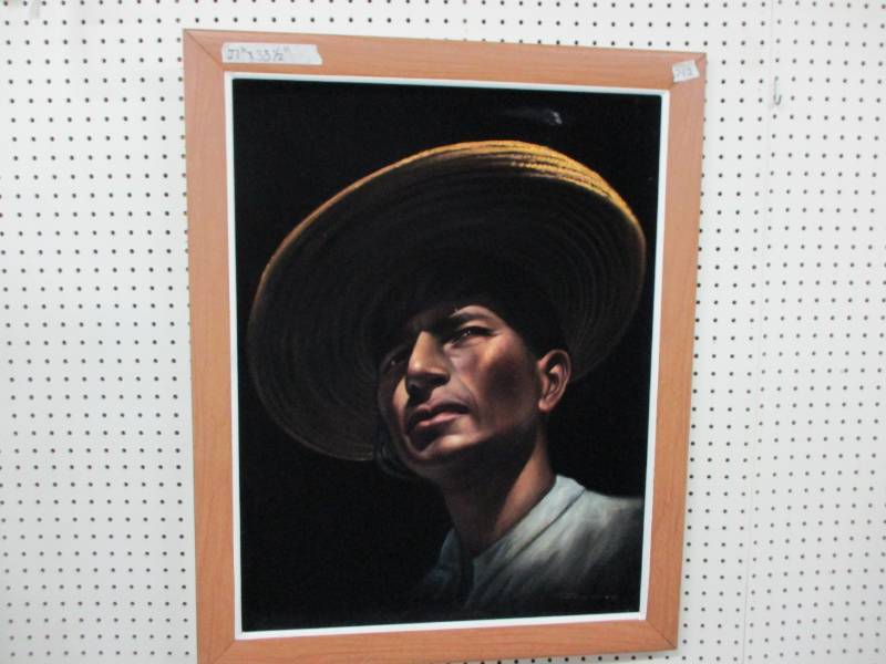 lot 66 image: Unique Large Oil Paint Felt Picture with Frame