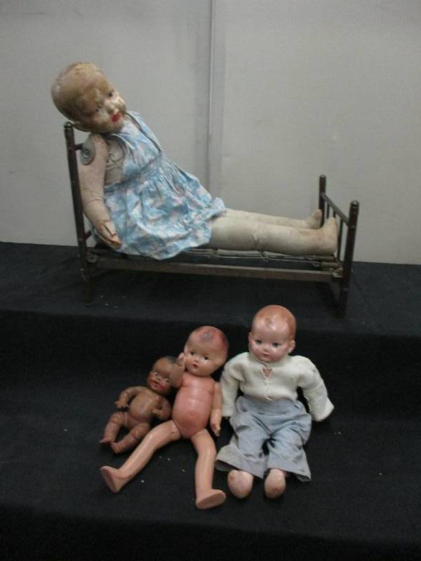 lot 73 image: Antique Baby Dolls and large doll