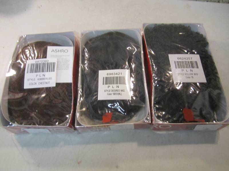 lot 220 image: Lot of 3 Ashro Wigs Retail $49.99 -...