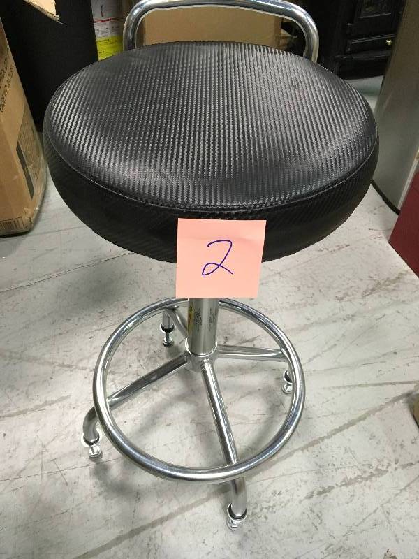 lot 2 image: Seville Classics Adjustable Height Ultrazinc Swivel Cushioned Bar Stool in good conditions