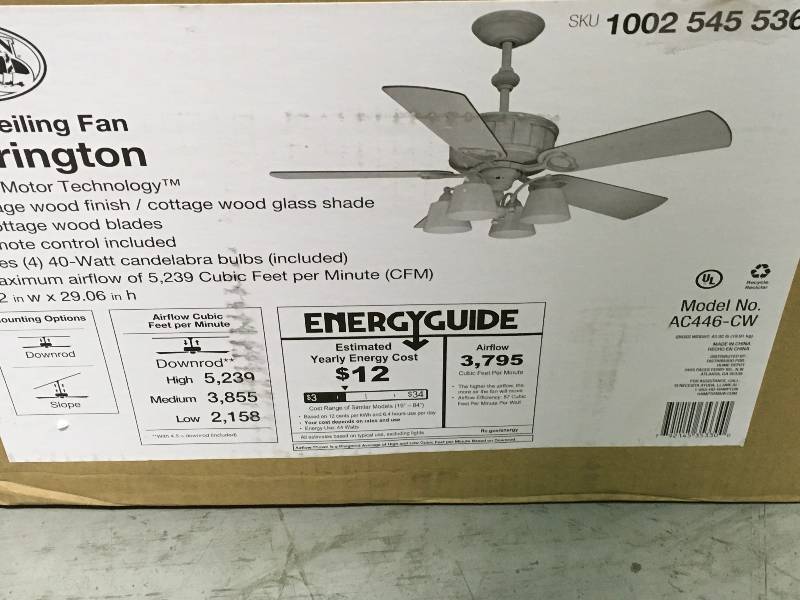 lot 4 image: Torrington 52 in. Indoor Cottage Wood Ceiling Fan with Light Kit and Remote Control