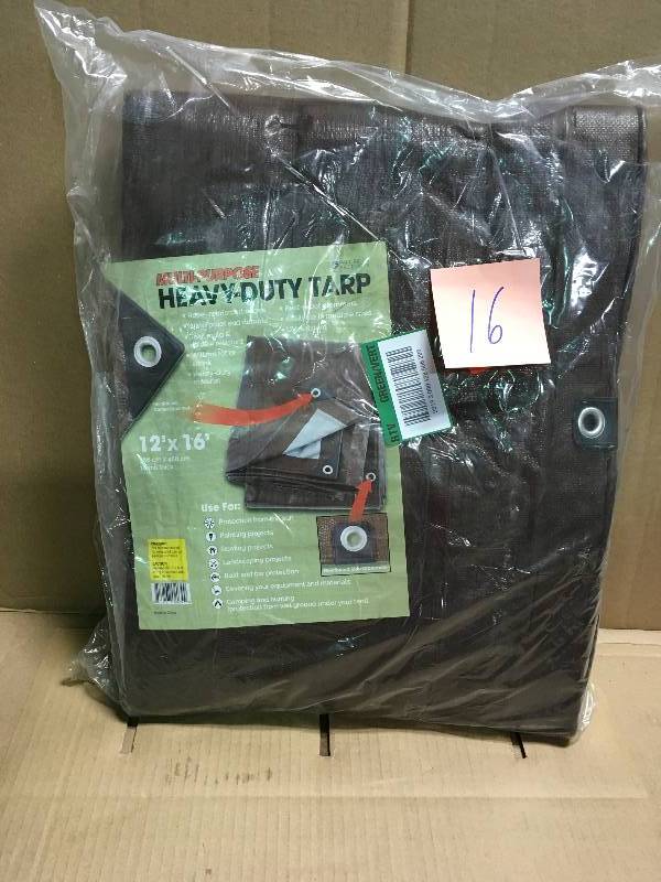 lot 16 image: 12 ft. x 16 ft. Heavy-Duty Brown Poly 10 mil Tarp