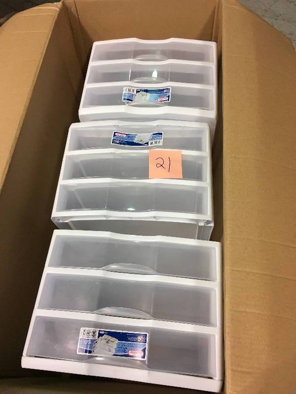lot 21 image: STERILITE Clearview 14.625 in. x 10.625 in. 3-Drawer Organizer Unit  LOT OF 3
