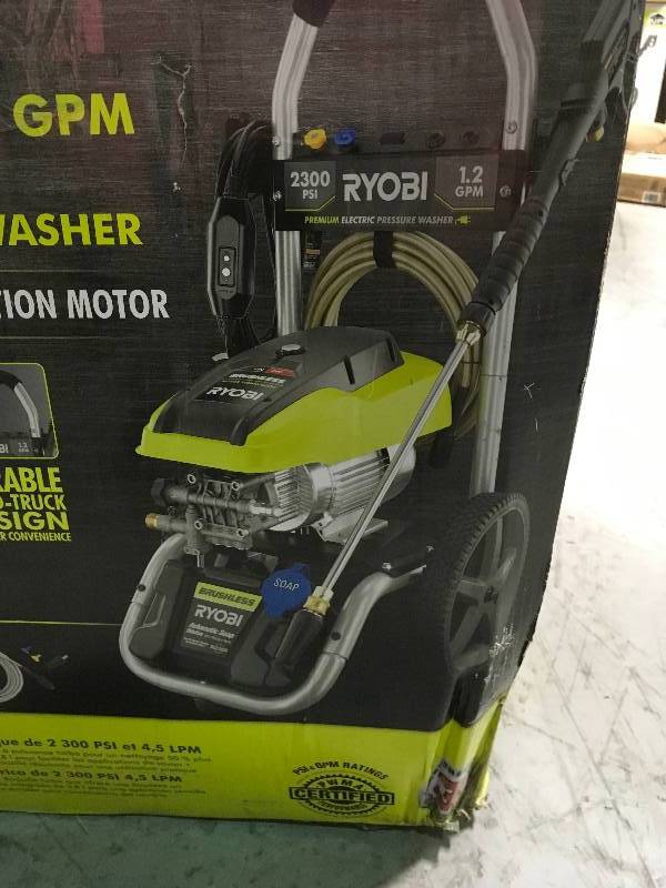 lot 22 image: Ryobi  2,300 PSI 1.2 GPM High Performance Electric Pressure Washer  In good condition