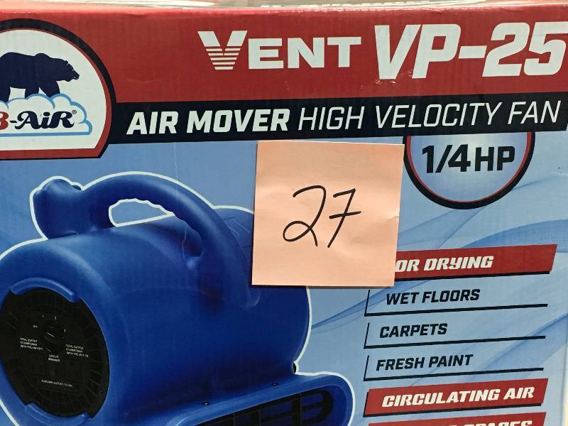 lot 27 image: B-AIR 14 HP Air Mover for Water Damage Restoration Carpet Dryer Floor Blower Fan Home and Plumbing Use, Blue