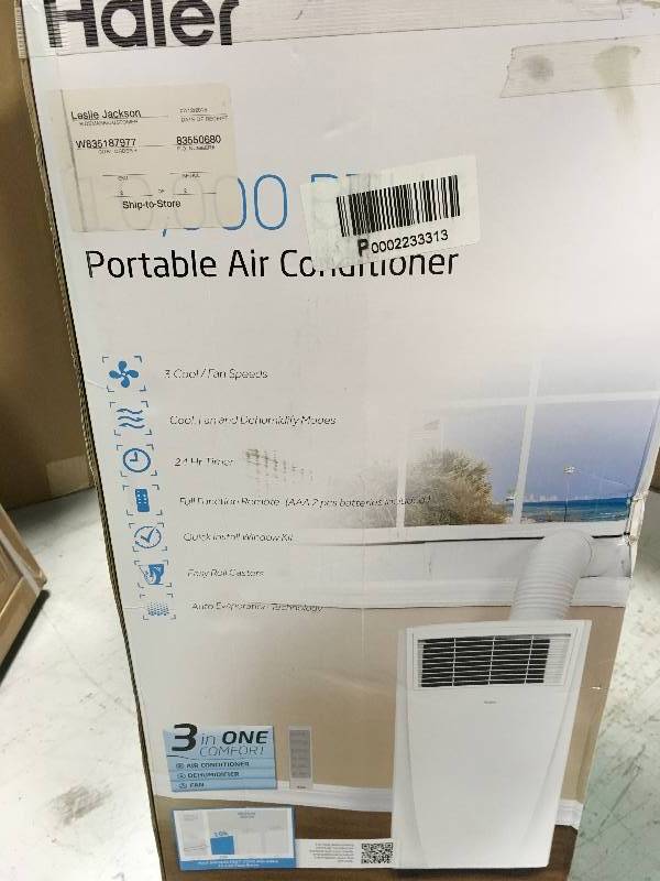 lot 31 image: Haier 10,000 BTU Portable 3 Speed Air Conditioner with Dehumidifier HPB10XCR