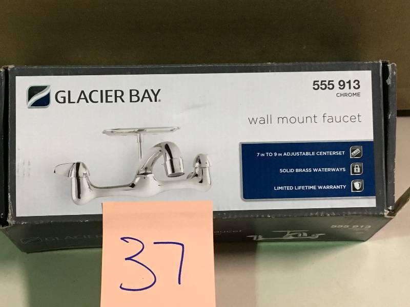 lot 37 image: Glacier Bay 2-Handle Wall-Mount Kitchen Faucet with Soap Dish in Chrome