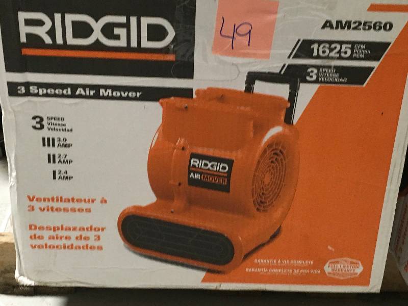 lot 49 image: RIDGID 1625 CFM Air Mover in like new working conditions