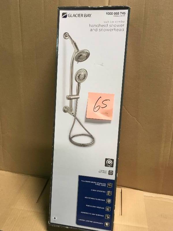 lot 65 image: Glacier Bay 5-Spray Wall Bar Shower Kit in Brushed Nickel