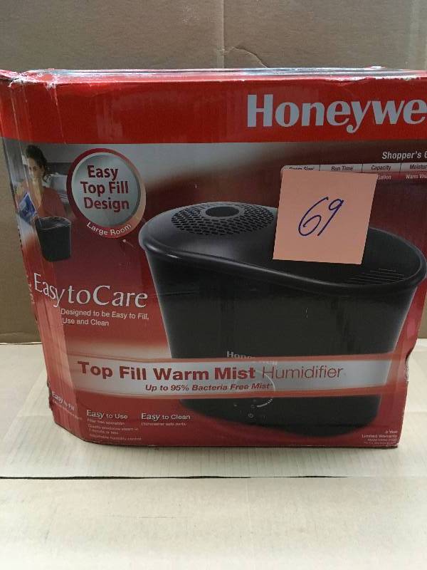 lot 69 image: Honeywell HWM-340B Easy-to-Care Warm Mist Humidifier, 1.3 Gallons, Black