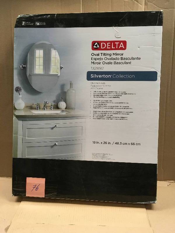 lot 76 image: DELTA 132892 Silverton, Bath Hardware Accessory, Mirror, Polished Chrome