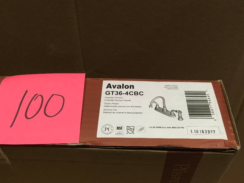 lot 100 image: Avalon 2-Handle Kitchen Faucet in Polished Chrome