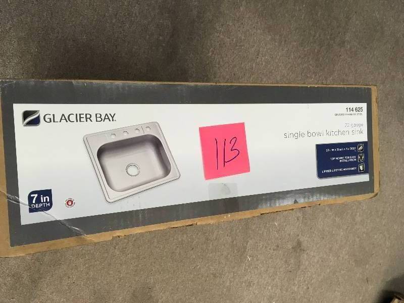 lot 113 image: Glacier Bay Drop-In Stainless Steel 25 in. 4-Hole Single Bowl Kitchen Sink