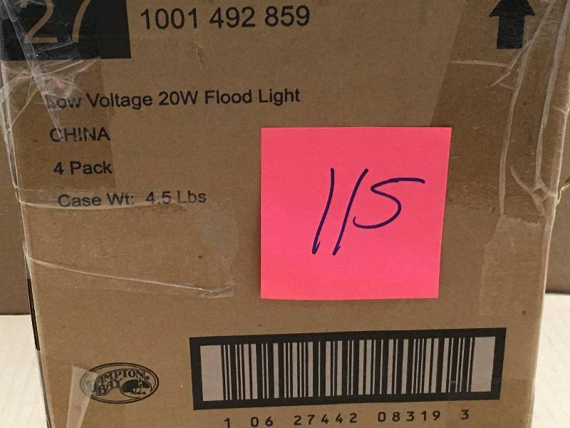 lot 115 image: Hampton Bay Low-Voltage 20-Watt Aged Brass Outdoor Halogen Landscape Flood Light CASE OF 4 PACK