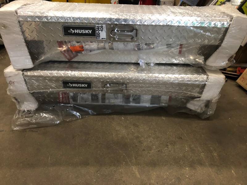 lot 85 image: Set of 2 48 in. Aluminum Side Mount Truck Tool Box, Metallic not used
