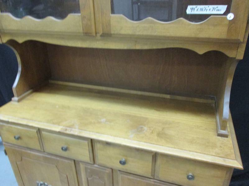 Two Piece Hutch with wood shelves and plate rack