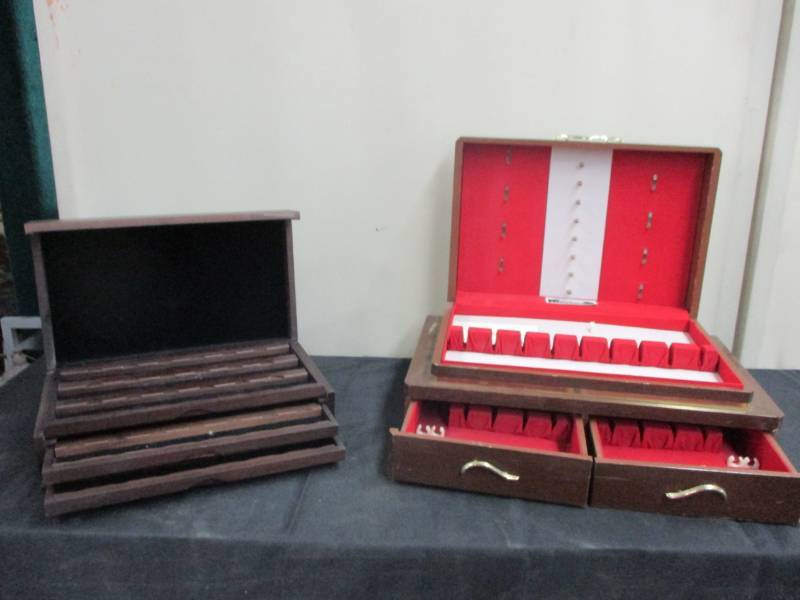 Two Wood Boxes ( one coin Box, One Silverware)
