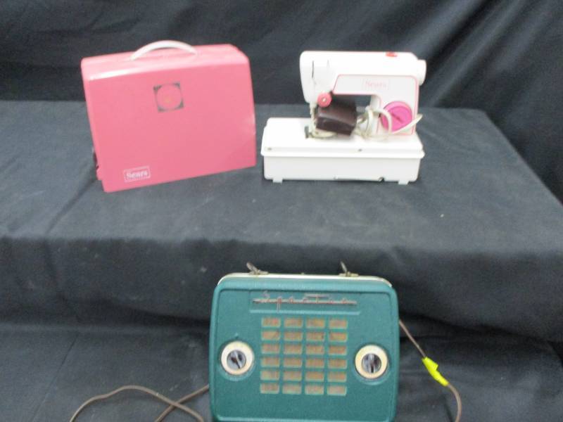 Sears Sewing traveling Sewing Machine along with Sparton Radio