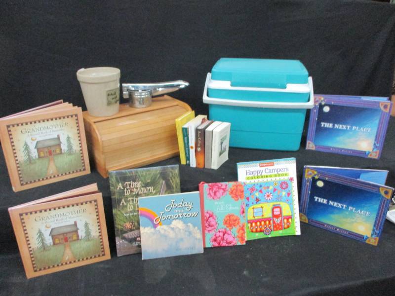 Books, Bread Box, Cooler, Flower Pot and Ricer