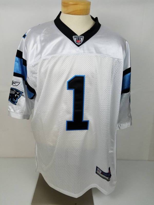 On field NFL Reebox #1 Cam Newton Football Jersey 2XL