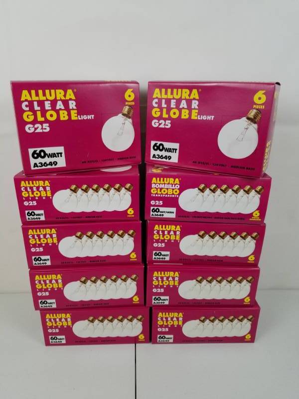 Allura Clear Globe Light 60 Watt lot of 10