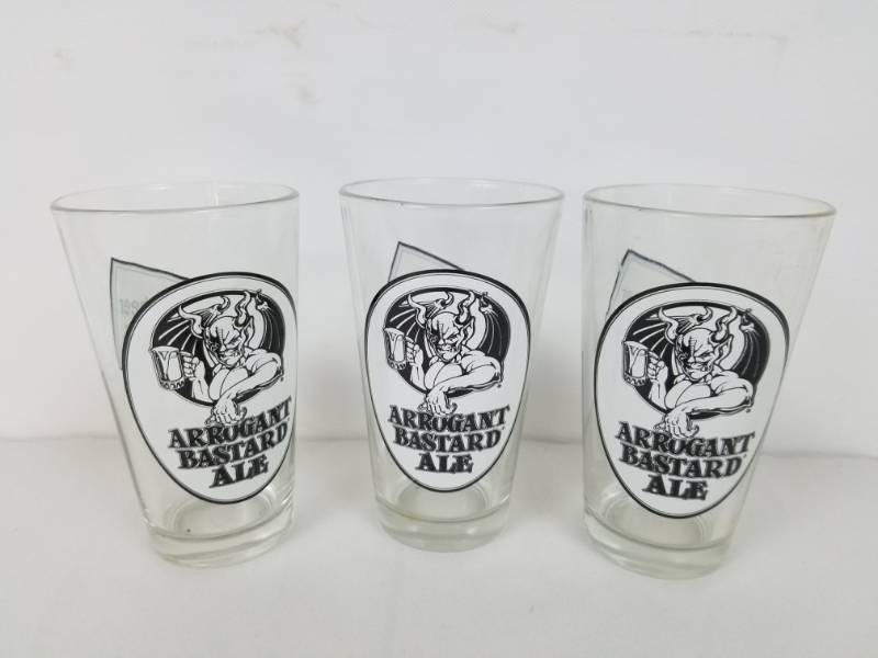lot of 3 Arrogant Bastard Ale Beer Glasses