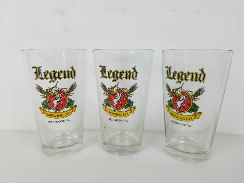 Lot of 3 Legend Brewing Company Beer Glasses