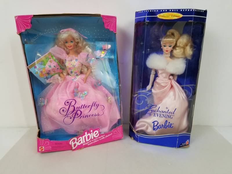 Lot of 2 Butterfly Princess and Enchanted Evening Barbies