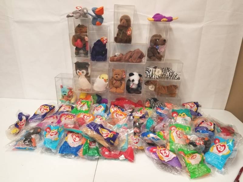 15 TY Beanie Babies in cases, 44 McDonald & 3 random dolls