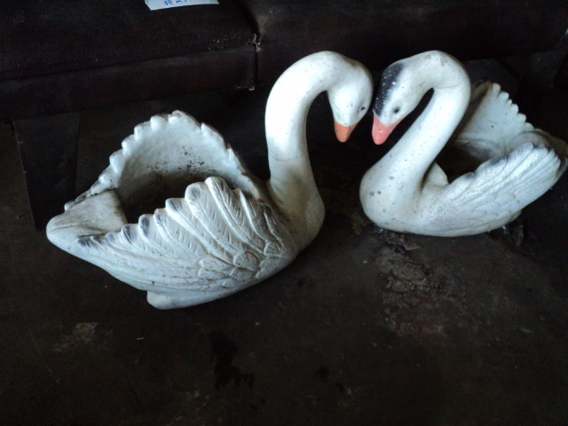 lot 22 image: 2 cement swan planters...