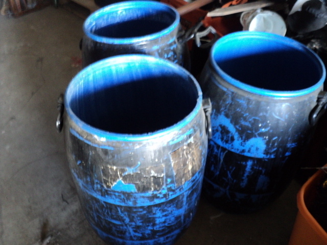 lot 55 image: 3 plastic barrels 24 high x 13 di...