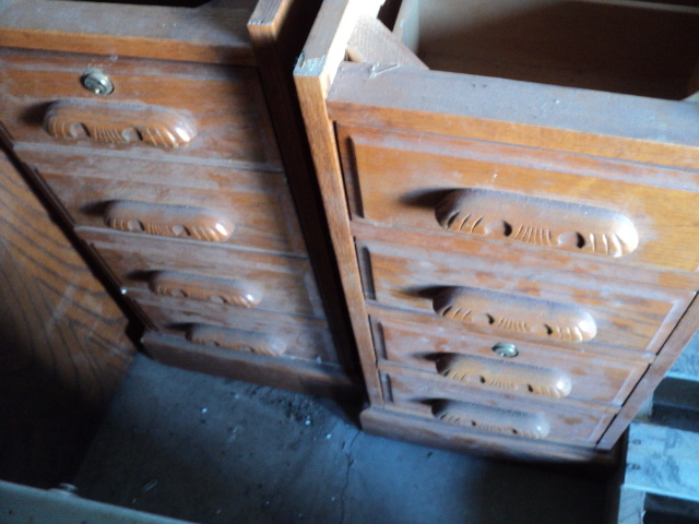 lot 63 image: 2 wood sides from a desk and 2 draw...