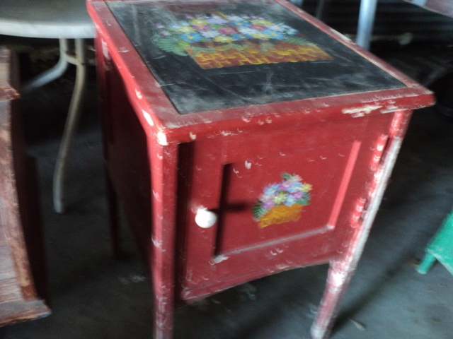 lot 71 image: red 1 door cabinet with metal paint...