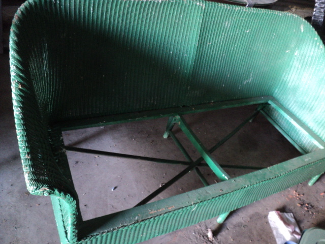 lot 72 image: green wicker couch - no seat - 69 ...