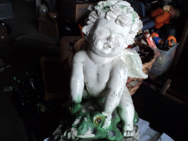lot 95 image: garden angel statue with frog...