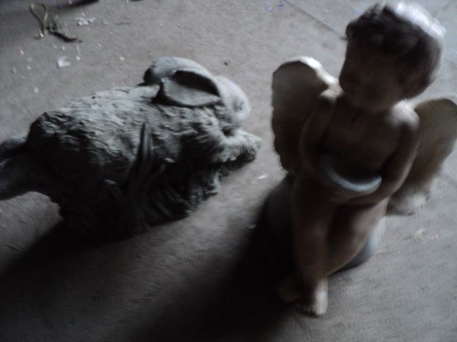 lot 96 image: 2 cement statues...