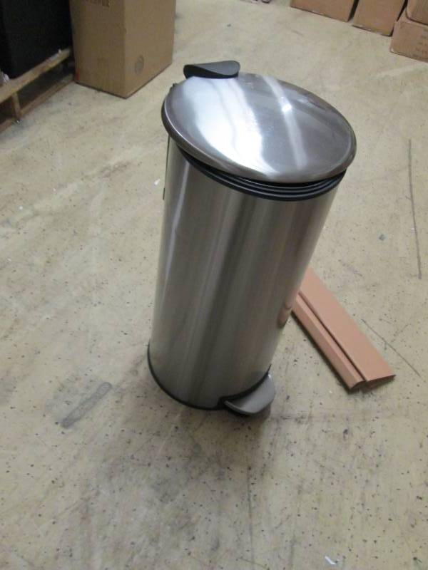 lot 247 image: Metal Trash Bin, open box, dented, ...