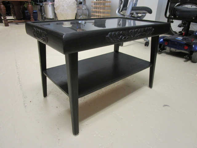 GLASS-TOP WOODEN END TABLE