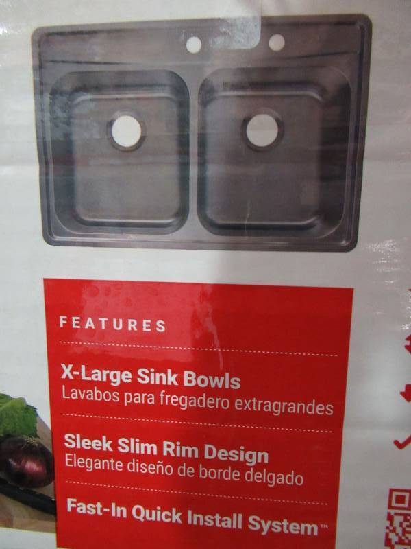 lot 48 image: Franke Fast-In 33.5-in x 22.5-in Stainless Steel Double-Basin Drop-In 2-Hole CommercialResidential Kitchen Sink Missing Faucet & Dispenser EVDCS802KIT